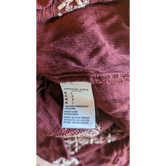 American Eagle Boho Burgundy Embroidered Long-Sleeve Top Large - Picture 2 of 4